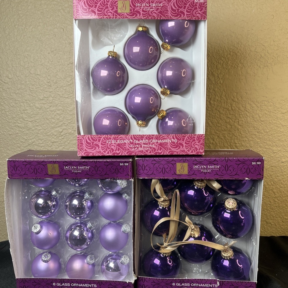27- JACLYN SMITH Glass Christmas Ornaments Purple / Lavender - VELVET VISIONS